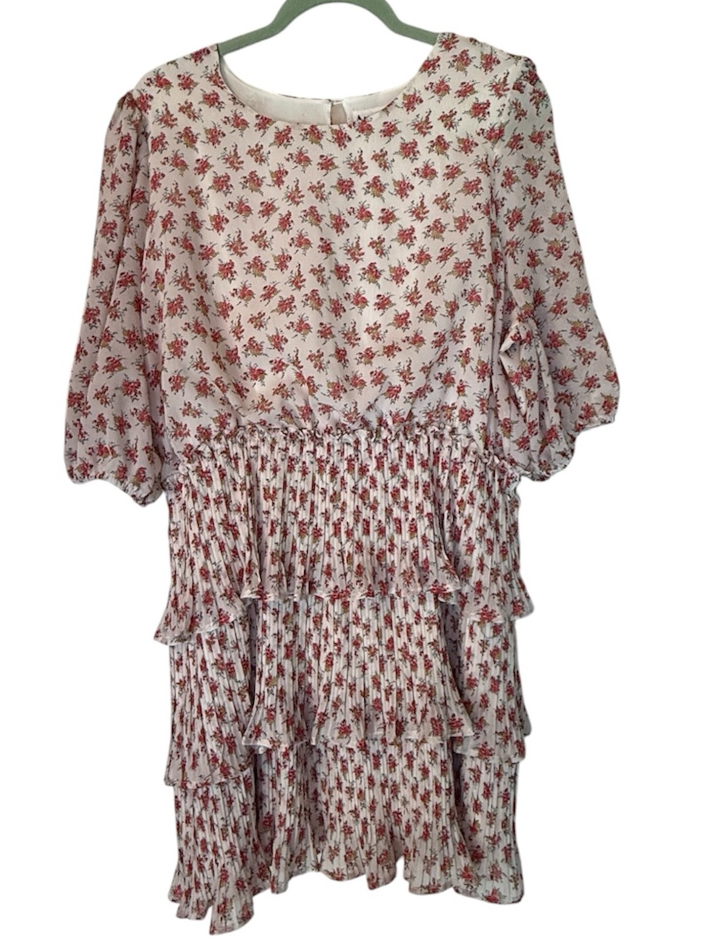 ARULA Cream Dress with Red Floral Print